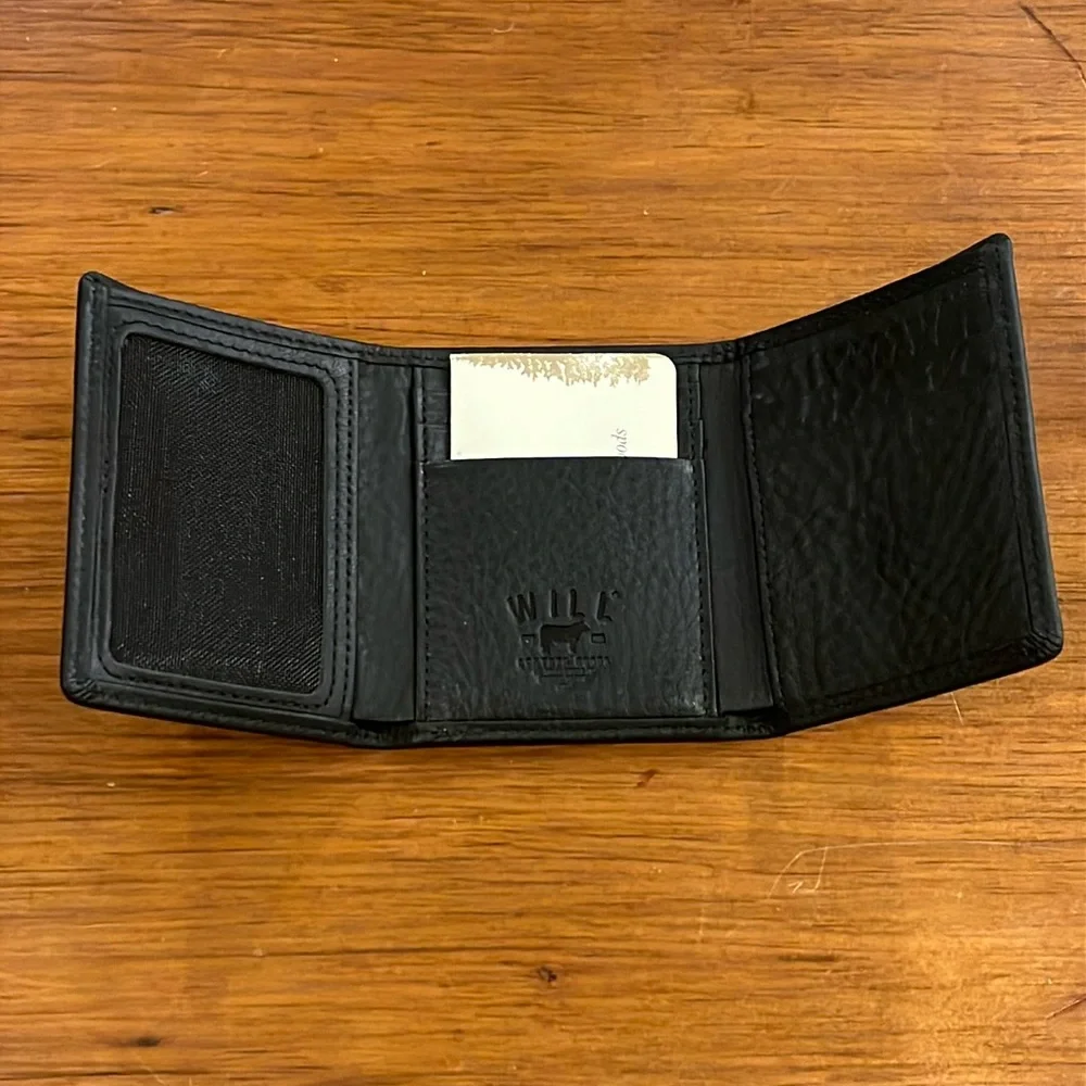 Will Leather Goods Trifold Black Leather Wallet ID Card Bill Slots